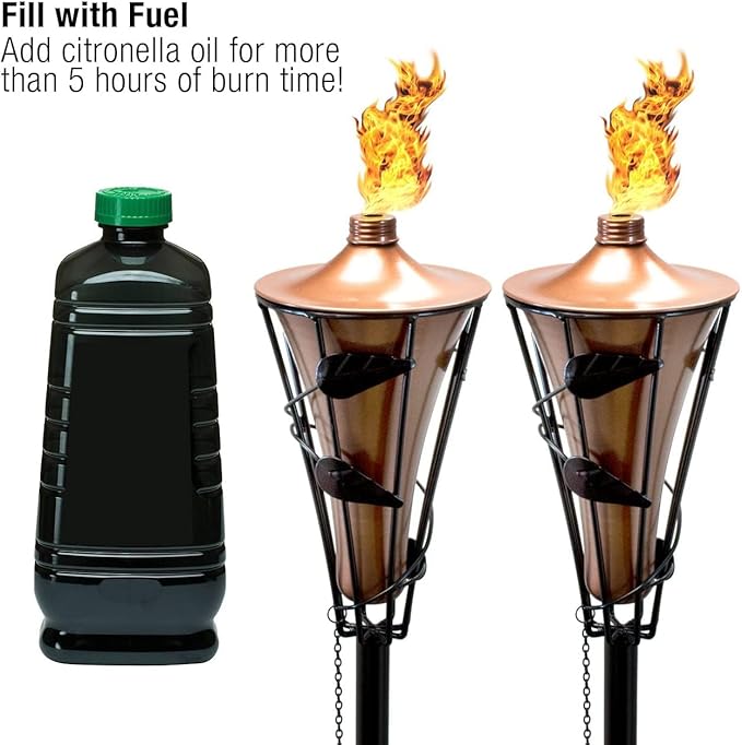 Matney Outdoor Metal Patio Torches – Use for Deck, Patio, Back Yard, Out Door Parties, Wedding – Includes Fiberglass Wick and Snuffer Cap (4 Pack)