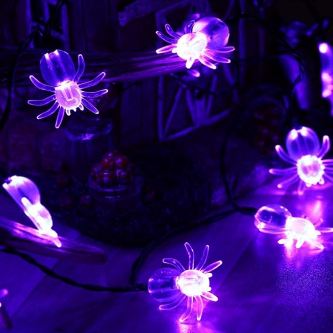 Halloween Solar String Lights, 21.3 Ft 30 LED Purple Spider LED Lights IP65 Waterproof for Halloween Outdoor Indoor Party Decor, Patio, Lawn, Garden, Yard