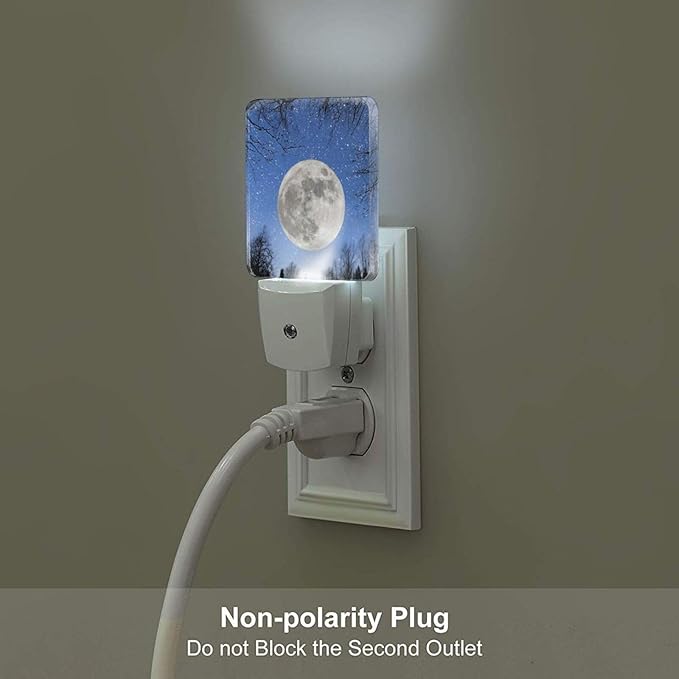 Fantasy Full Moon Night Light,Plug Into Wall for Boys Girls Bedroom Decorative Square Night Light Lamp 0.5w Sleep Friendly