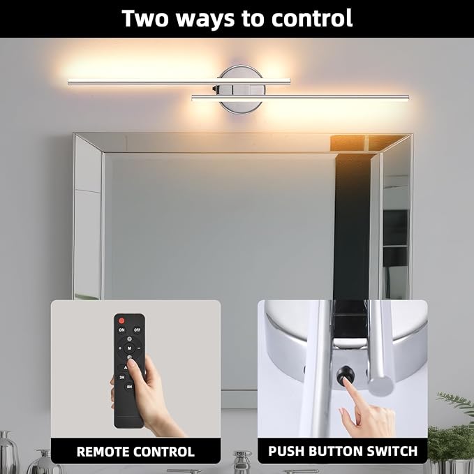 Wireless Battery Operated Wall Sconces with Remote, USB Rechargeable Led Wall Lights, 3000K-6000K Wireless wall sconces for Bedroom, Hallway, Living Room. Chrome 31.4-Inch Wall Light Set of Two