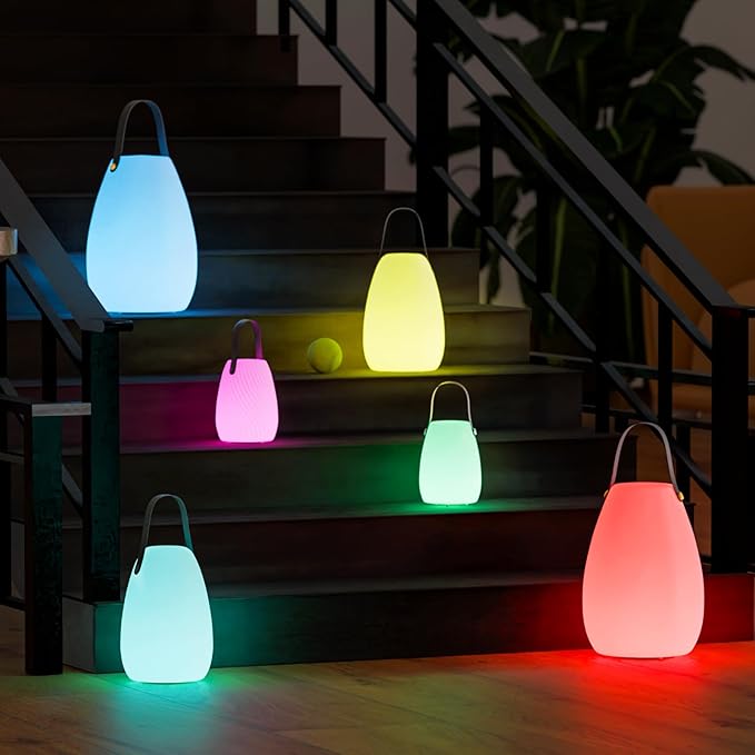 uuffoo 2 Pack Rechargeable Portable Table Lamp, Cordless RGB Lantern with Remote, Decorative LED Night Light, IP44 Waterproof Indoor Outdoor Lamp for Bedroom Patio Garden Wedding Party