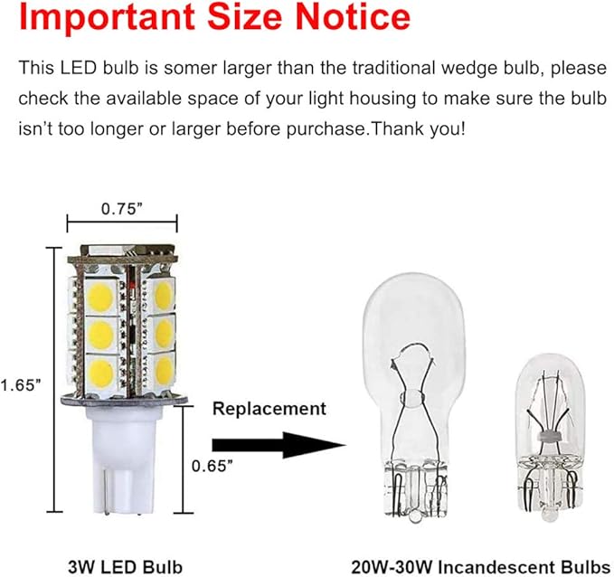 T5 T10 Wedge Base LED Light Bulb High Brightness 12V 3W 2700K-3000K Warm White for Outdoor Landscape Lighting Deck Stair Step Path Lights and RV Lighting 2pcs