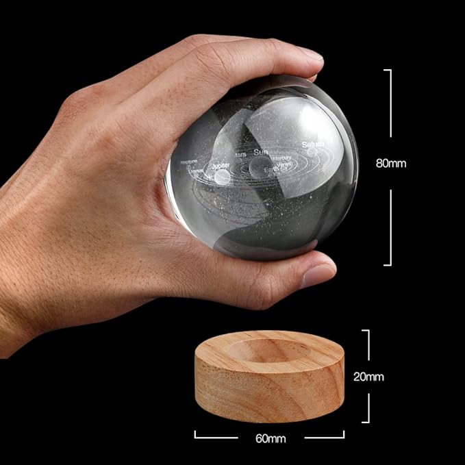 3D Solar System Crystal Ball Night Light with 16 Color LED Wooden Base, Upgraded 3.15 In Galaxy Planets Glass Ball Lamp with Remote Control Cool Astronomy Desk Decor Gifts for Kids Girls Boys Friends