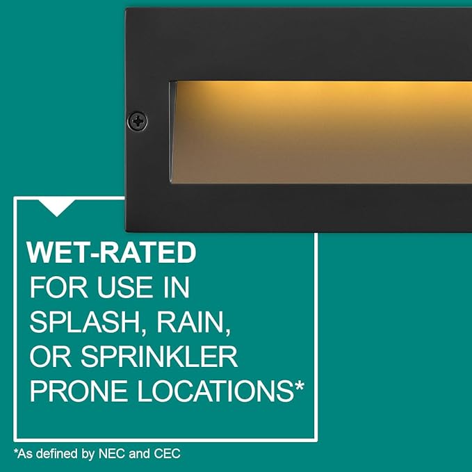 Hinkley Taper 12V Wide Horizontal Step Light, Wet Rated, Stainless Steel Construction, Recessed Mount, Etched Lens, ADA, Matte Black Stainless Finish