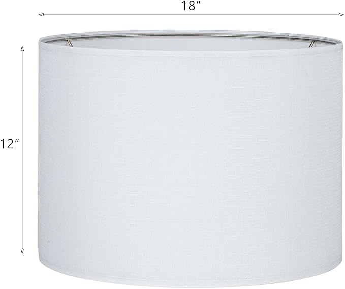 Wellmet White Set of 2 Drum Lampshades, Easy Assembly Required 18" Top x 18" Bottom x 12" High Replacement Lamp Shades, Fabric Lampshades for Table Lamps Floor Lamps, Metal Spider Fitter