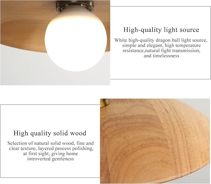 SOMINA Modern Wood Ceiling Light Nordic Style Chandelier with Natural Oak Finish E27 Hanging Fixture for Dining Room Kitchen Bedroom Study 11 Inch