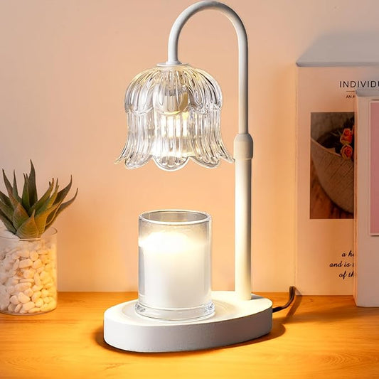 Candle Warmer Lamp Electric Timer - Flower Candle Lamps Height Adjustable Home Bedroom Decor House White