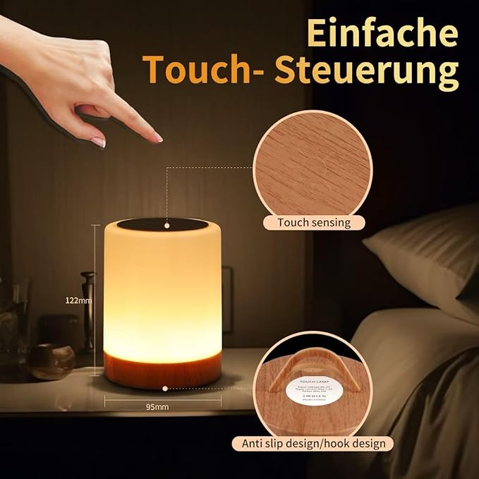 OORUN Touch Bedside Table Lamp,13 RGB Colors & 5 Brightness, USB Rechargeable Desk Lamp, Remote Control Dimmable Light with RGB Color Changing,Portable Lamp for Baby (2 Pack Brown)