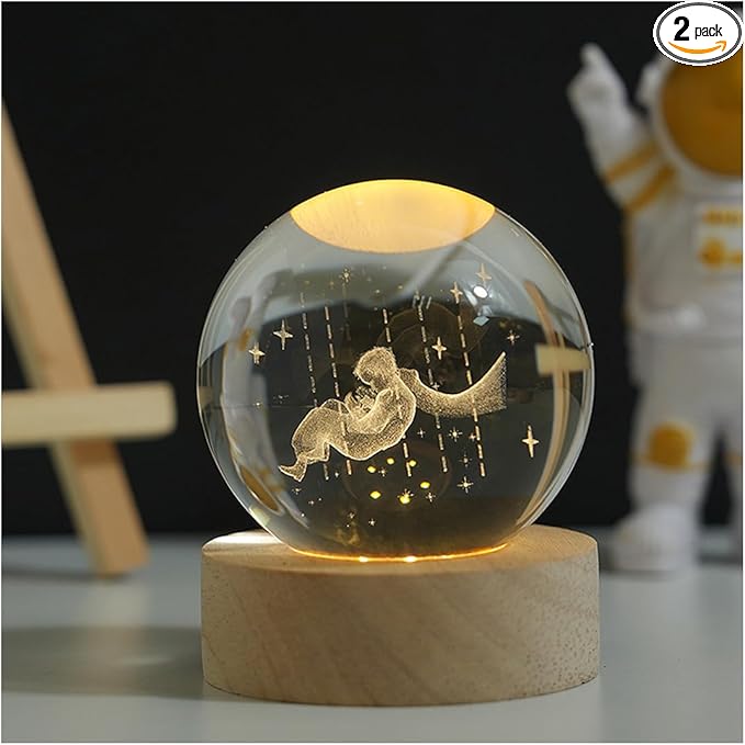 3D Crystal Ball Night Light Mood Lighting Cozy Comfort Gifts Home Decor lamp for Bedroom Space Lamps Happy Cozy Comfort Gifts (People)