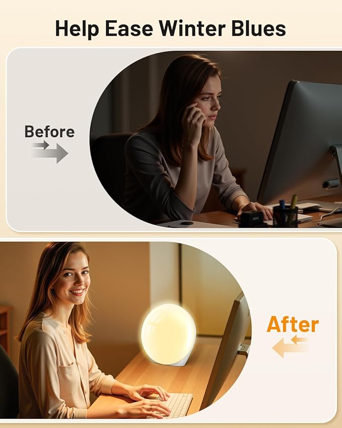 SUXIO Light Therapy Lamp - 10000 Lux Therapy Lights Lamp, 3 Timing & Mode Happy Lamp, Touch Control Sunlight Lamp with Memory Function, Portable Light Box Therapy Use As Lift Mood for Home,White