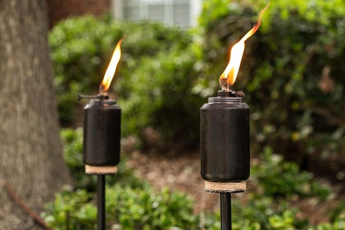 TIKI Adjustable Flame Resin Torch – Black Decorative Outdoor Lighting for Backyard, Lawn, Patio & Garden | 65" | Weather-Resistant | Includes Long-Lasting Wick & Snuffer