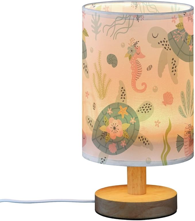 Bedside Table Lamp Turtle Sea House Flower Nightstand Lamp with Wood Desk Lamps for Bedroom Living Room Nursery Office Home Decor