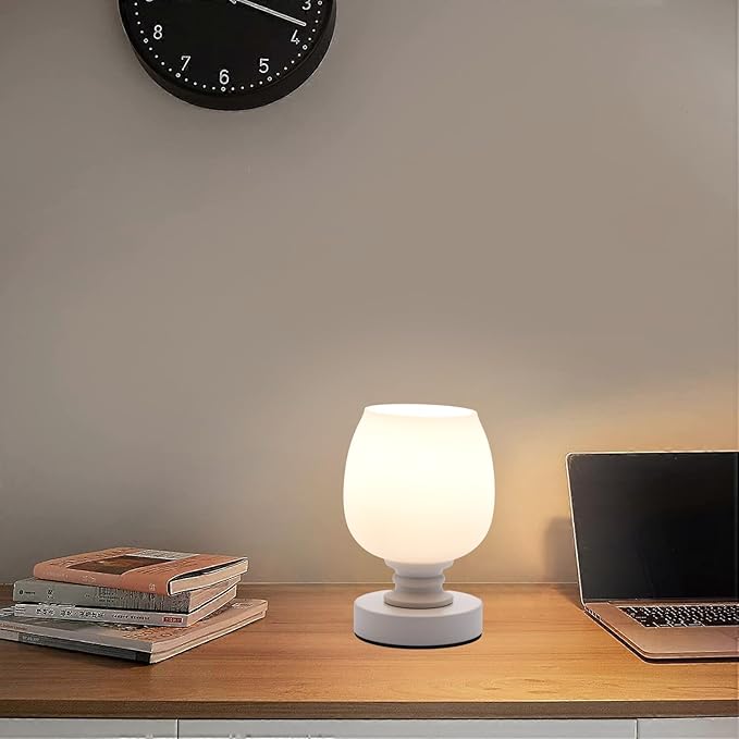 Small LED Table Lamp for Bedroom, 2 Sets Touch Control Dimmable Desk Light,USB Port White