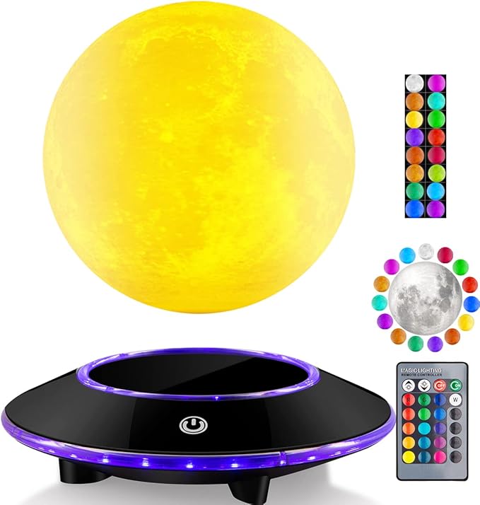 VGAzer Floating Moon Lamp, 16 Colors 20 Models 6 in Levitating Moon Lamp Light Spinning Freely LED with Remoter, Adjustable Brightness for Kids Friends Gifts, Lover, Office Room Decor