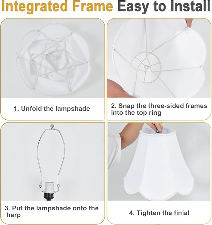 Bell Lamp Shades Set of 2, Scalloped Lamp Shade with Petal Edge Braid, 6"Top x 13"Bottom x 10.6"High, Barrel Lamp Shades with Spider, Harp Holders, Replacement Lampshades for Table Lamp, Floor Lamp