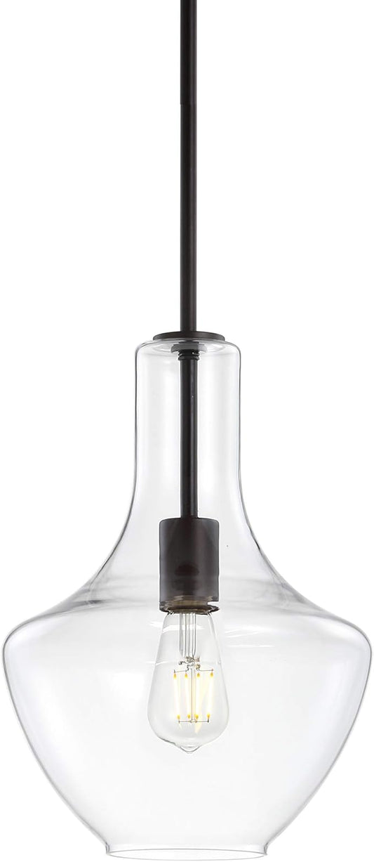 JONATHAN Y JYL6400B Watts 10.5" Glass/Metal LED Pendant Farmhouse Contemporary Dimmable Dining Room Living Room Kitchen Foyer Bedroom Hallway, Oil Rubbed Bronze/Clear