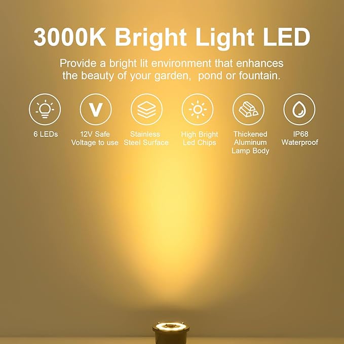 Fountain Light LED Underwater Pond Lights Warm White DC12V IP68 Waterproof Submersible Light for Garden Fountain Pond