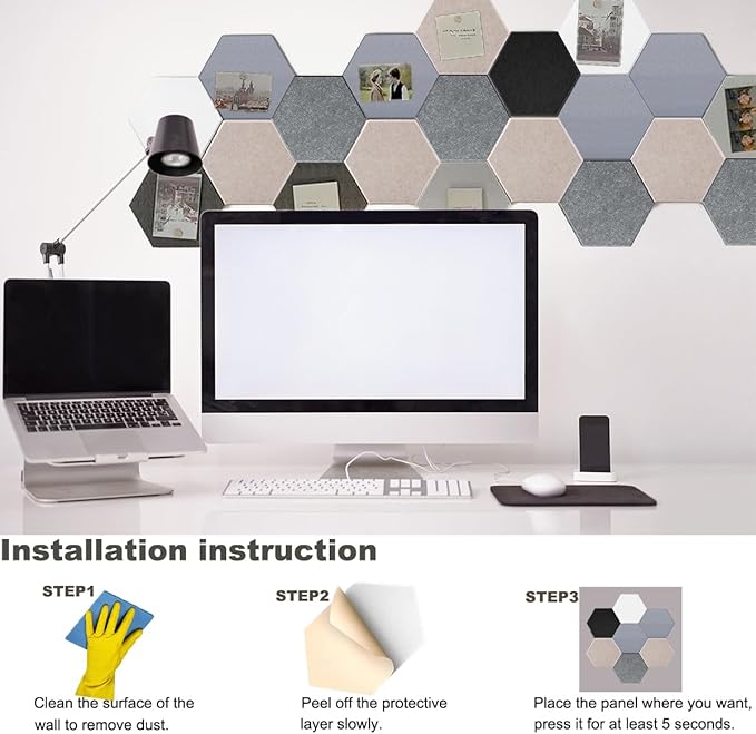 HONORIA 12-Pack Acoustic Panels, Soundproof Wall Panels, Hexagon Self-Adhesive 12"X10"X0.4, High Density Sound Dampening Panels - White