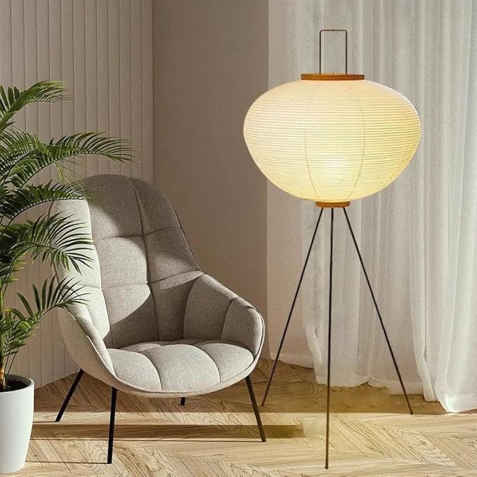 Japanese Paper Floor Lamp,Akari Noguchi Style Paper Floor Lantern Lamp,Noguchi Handmade Rice Paper Standing Lamps for Living Room,Bedroom, Office(E26/E27)