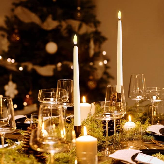 White Flameless Taper Candles with Remote, Flickering Battery LED Candlesticks Spring Home Candle Decor Set of 6