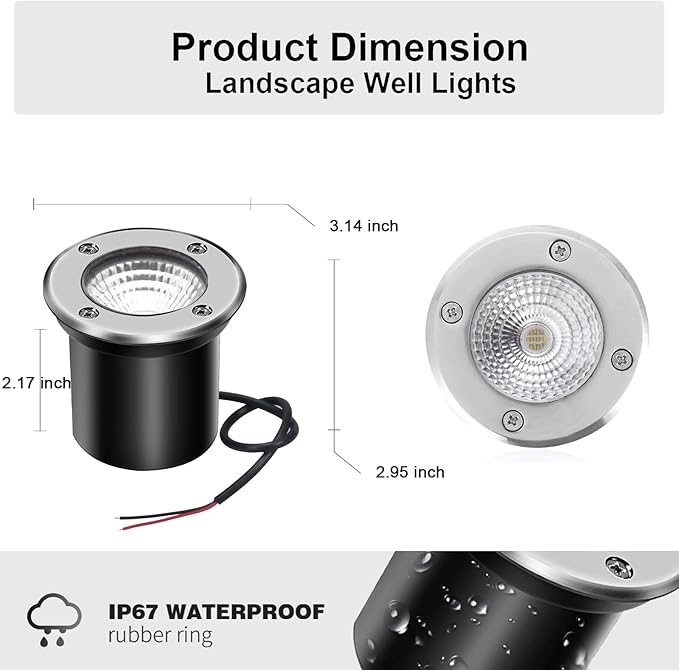 RGBW Low Voltage Landscape Light In-ground Lights with Connectors LED Well Light Waterproof IP67 3W DC12V Color Changing Outdoor In-Ground Lights Pathway Garden Deck Driveway Lamp(Multicolor)