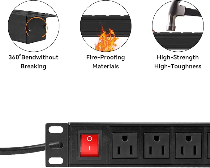 BTU 2PCS Power Strip Surge Protector Rack-Mount PDU, 12 Outlet Power Strips with Switch, Metal Mountable Power Strip Heavy Duty for Server Racks, Garage Shop, Industral Commercial
