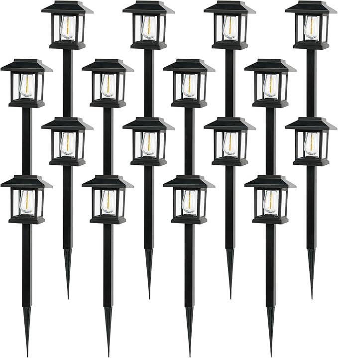 16-Pack Solar Lights Outdoor (Extra-Bright & Smart Auto On/Off), Solar Powered Garden Lights, Waterproof Solar Pathway Lights for Landscape, Path, Yard, Patio, Driveway, Walkway Decor (Warm White)