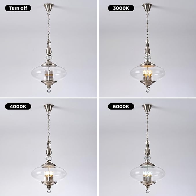 Modern Glass Large Pendant Light Brushed Nickel 5-Light Chandelier,H 27.5" x W 15.7" for Dining Room, Kitchen Island, Hallway