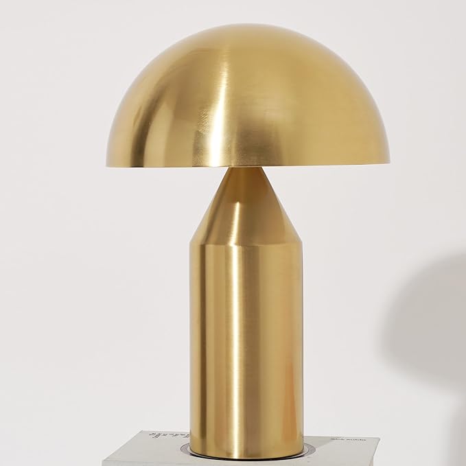 Brightech Venus Mushroom Table Lamp - Modern Lamp for Living Room, Bedroom Side/End Table - Dimmable, Unique Side Table LED Lamp Shade for Office, Reading - Brass/Gold, 14" Tall