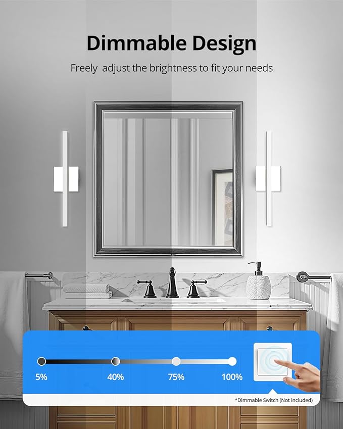 Combuh Dimmable Vanity Light Bar, 9W Over Mirror Lighting Fixture Wall Sconce Indoor, IP44 Modern Cool White 6000K Chrome Lamp Bathroom,16Inch