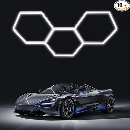 LED Hexagon Garage Lights: 15900LM Super Bright 3 Hexagon LED Lights Car Detailing Hexagonal Light for Garage Workshop Warehouse Basement Gym