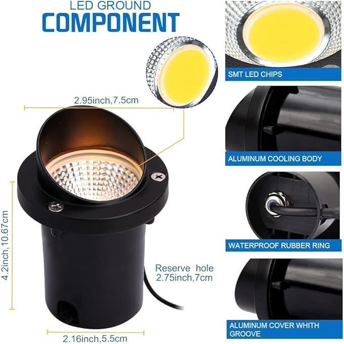 LED Low Voltage Landscape Light,12-24V AC/DC Shielded In-Ground Light IP67 Waterproof 3000K Paver Well for Pathway (12 Pack)