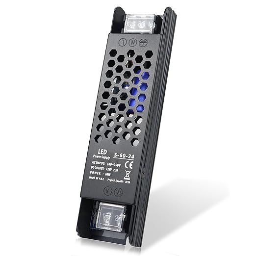 LED Driver 24V 60W 2.5A Slim LED Power Supply, AC 100-250V to 24V DC Adapter, Constant Voltage LED Transformer for Strip Lights, Bulbs, Garden and Cabinet Lights