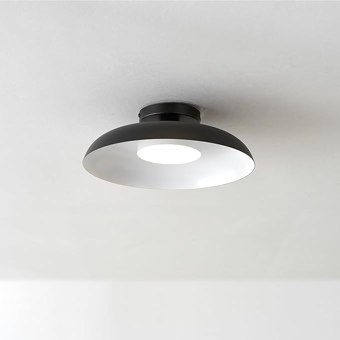 GLOBE Electric 66000075 1-Light 21W Dimmable LED Flush Mount Ceiling Light, Matte Black, White Interior Shade, 800 Lumens, 3000 Kelvin, 90 CRI, Ceiling Light for Bedroom, Lighting for Hallway