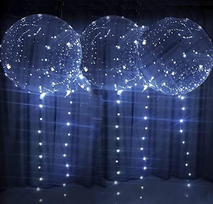 LED Light up Bobo Party Balloons kit 12 Pack-Clear 22 inchs white with Cell Batteries Included Great with Helium or air (cold white, 12 pack)