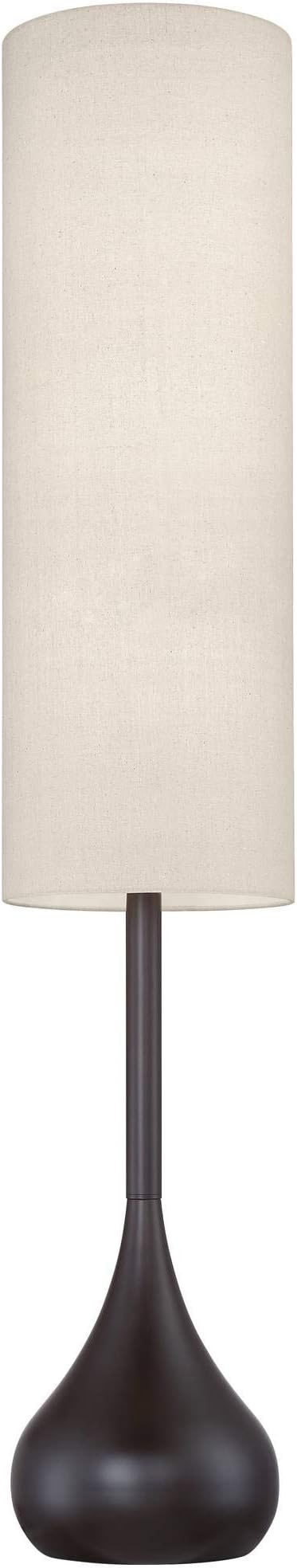 Possini Euro Design Mid Century Modern Retro Floor Lamp Standing 62" Tall Dark Bronze Metal Droplet Off-White Cotton Cylinder Shade Decor for Living Room Reading House Bedroom Home