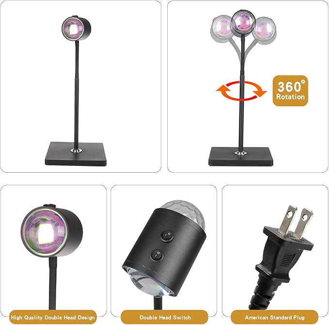 Sunset Lamp Projector Led Lights 3D Ocean Wave with Remote, 16 Colors Night Light 720° Rotation & Four Mode with American Standard Plug, Modern Floor Stand Night Light for Bedroom (Black)