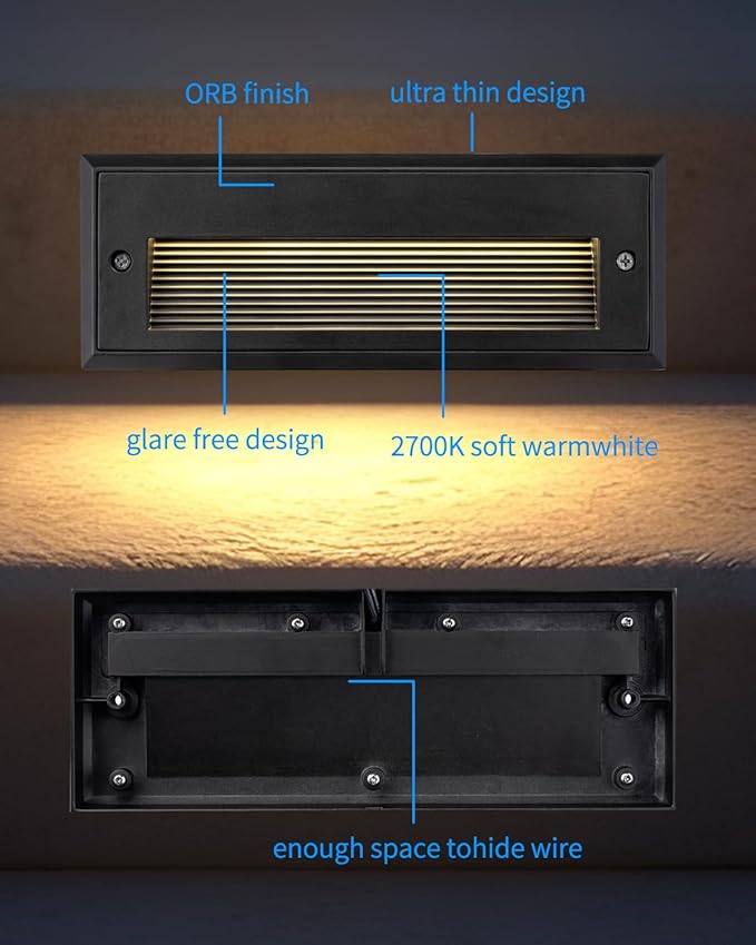 9 Inch Low Voltage Step Lights Outdoor, 3.5W 260lm IP65 LED Landscape Stair Lights, 12-24V AC/DC Deck Step Light for Stairs, Concrete Steps, 2700K, 5ft Corded, 8 Pack, ORB Finish, Aluminum