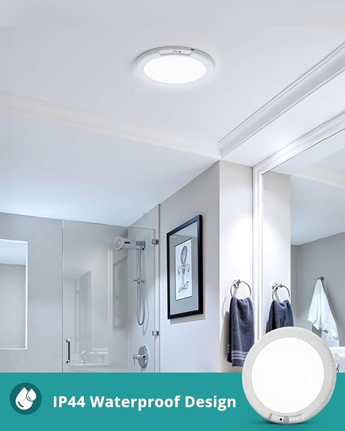 wowatt 2Pcs Battery Operated Ceiling Lights Rechargeable Motion Sensor Light Indoor Wireless Shower Light with Remote 3000K 4500K 6500K 7.48in Dimmable Timing Motion Activated Lamp for Closet Shower