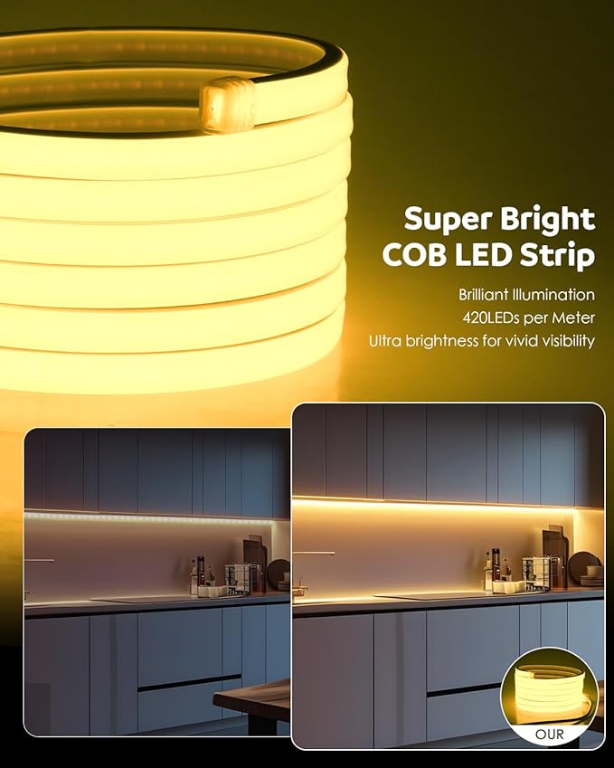 Aclorol 20FT COB RGB LED Strip Light Music Sync AC 110V COB LED Strip Light Outdoor Waterproof IP67 Dimmable Flexible Rope Lights Super Bright 2520 LEDs for Patio Home Party Commercial Decoration