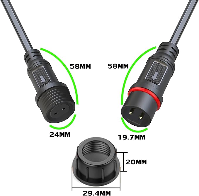 Waterproof Connectors 2 Wire,18AWG Male Female Plug LED Connector with 2Pin Waterproof Connectors,IP68 20CM Extension Cable for Car, Truck, Boat,LED Strip Lights,(4Pairs)