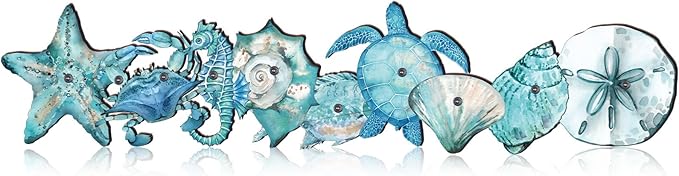 Yousoontic Summer Ocean Animals Table Centerpieces with LED Lights, 3D Wooden Coastal Decor Block, Nautical Under The Sea Sign Decor for Home Mantel Desk, Beach Themed Summer Holiday Party Decorations