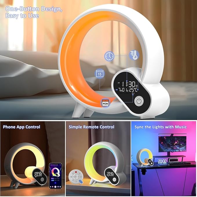 Wake Up Light, Smart Sunrise Alarm Clock for Kids Baby Sound Machine with 15 Soothing Sounds Bluetooth Speaker Night Light with Snooze,Timer, App, Remote Control Bedside Lamp for Bedroom Gifts