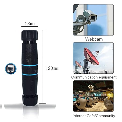 IP68 Waterproof RJ45 Coupler, Shielded Pure Copper Waterproof Ethernet Coupler, IP68 Waterproof Ethernet Outdoor LAN Cable Connector for Cat5, Cat5e/Cat6/Cat7/Cat8 Ethernet Cable (Black 2 Pack Female)