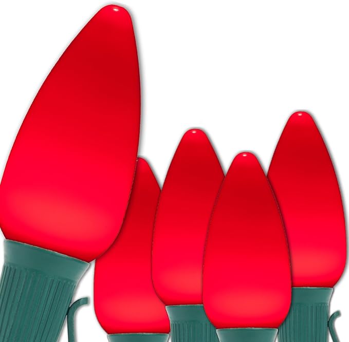 Wintergreen Lighting 25 C9 OptiCore LED Commercial Outdoor Christmas Lights – Heavy Duty Christmas String Lights; Green Wire (25 ft, Red Smooth/Opaque)
