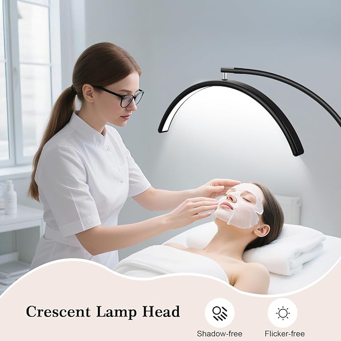 Half Moon Lash Light for Eyelash Extensions & Estheticians, Dimmable LED Lash Lamp with Flexible Gooseneck, Shadow-Free Moon Light for Lash Tech, Tattoo, SPA, Eyelash Lamp (Glossy Black)