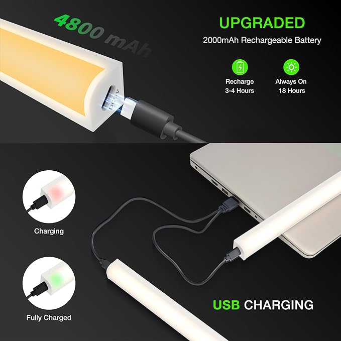 Under Cabinet Lights Remote Control,2 Pack Magnetic Dimmable Closet Lights,USB Rechargeable Wireless LED Shop Light,Ceiling Under Counter Lights for Kitchen, White, 60CM