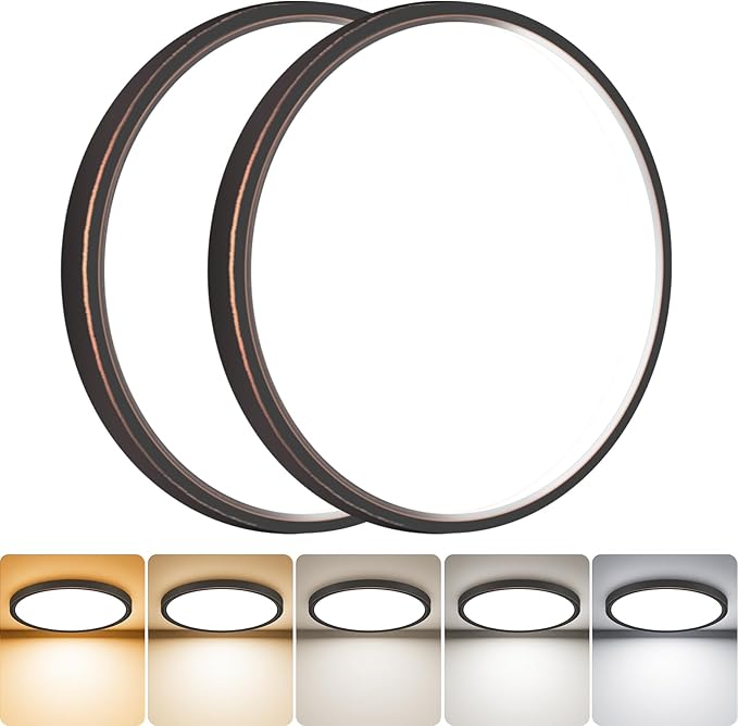 slochi 2Pack LED Flush Mount Ceiling Light Fixture, 7 Inch 15W, 1500LM, Super Slim 0.7 Inch, 3000K-6500K Adjustable Low Profile LED Ceiling Lights for Bathroom, Closet, Hallway(Oil Rubbed Bronze)
