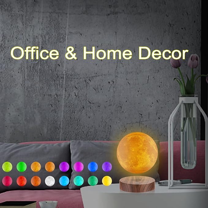 VGAzer 16 Colors Magnetic Levitation Moon Lamp,3D Printing Moon Table Lamp Personalized Bedside Night Light Creative New Year Christmas Gift