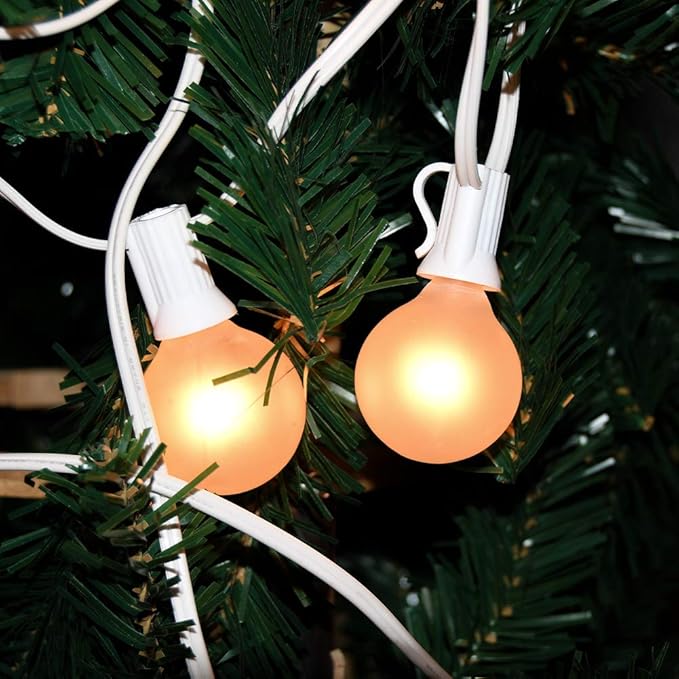 25 Pack G40 Frosted White Light Bulbs Replacement, 1.5 Inch Globe G40 Outdoor Patio String Lights Bulbs, 5W Light Bulbs with C7/E12 Candelabra Base for Outdoor Garden Patio Party Decor, Frosted White